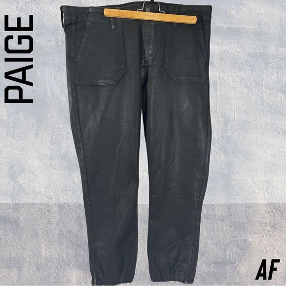 PAIGE MAISLEY JOGGER IN BLACK FOG LUXE COATING NWT SIZE 34 - Picture 5 of 11